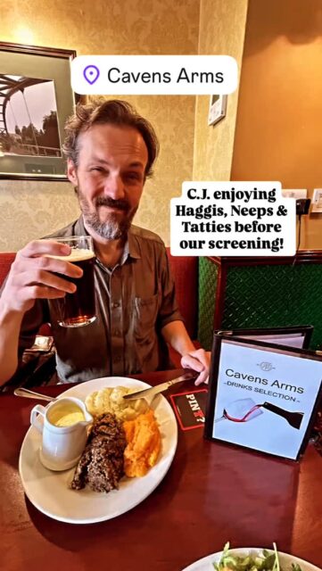 C.J. enjoying some Haggis Neeps and Tatties ahead of our screening this evening at the @rbcfilmtheatre 

Saturday 13th June, 7pm